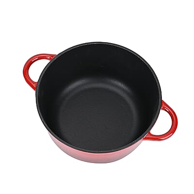 Red Cast Iron Enameled Dutch Oven Pot with Lid (6 Liter Capacity)