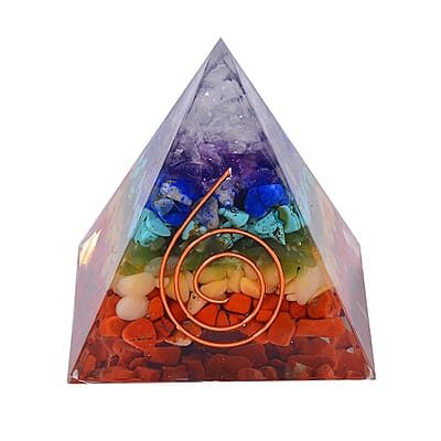 Multi Gemstone 375.00 ctw Seven Chakra Pyramid in Silvertone