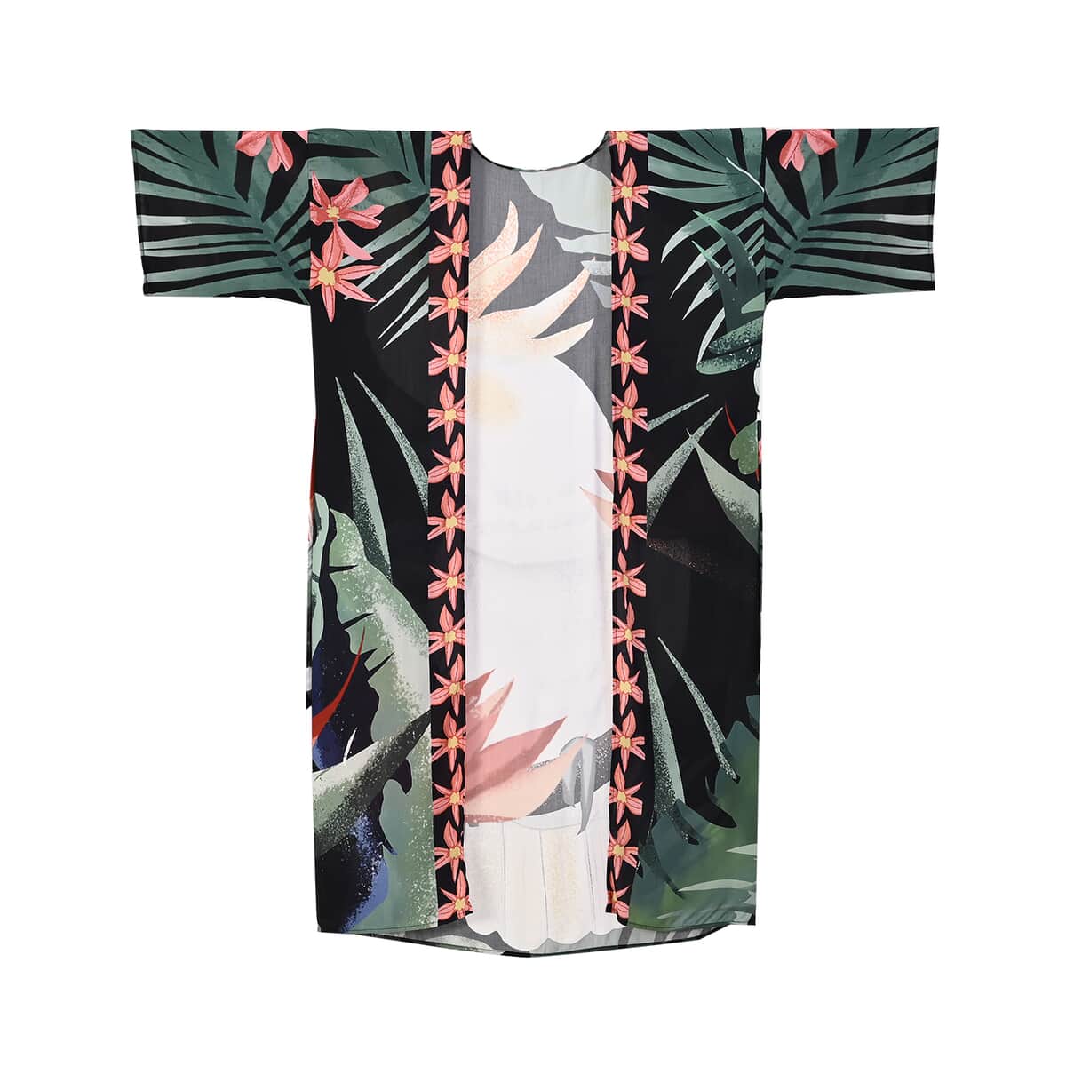 Black Parrot Printed Long Kimono Bust (51.18x30.70) image number 0