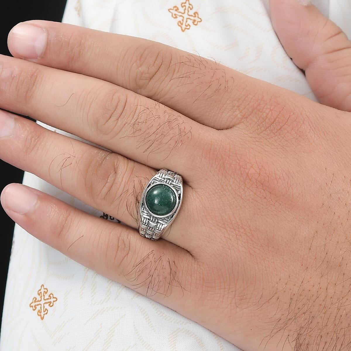 Green Aventurine Men's Ring in Sterling Silver (Size 10.0) 2.50 ctw image number 2