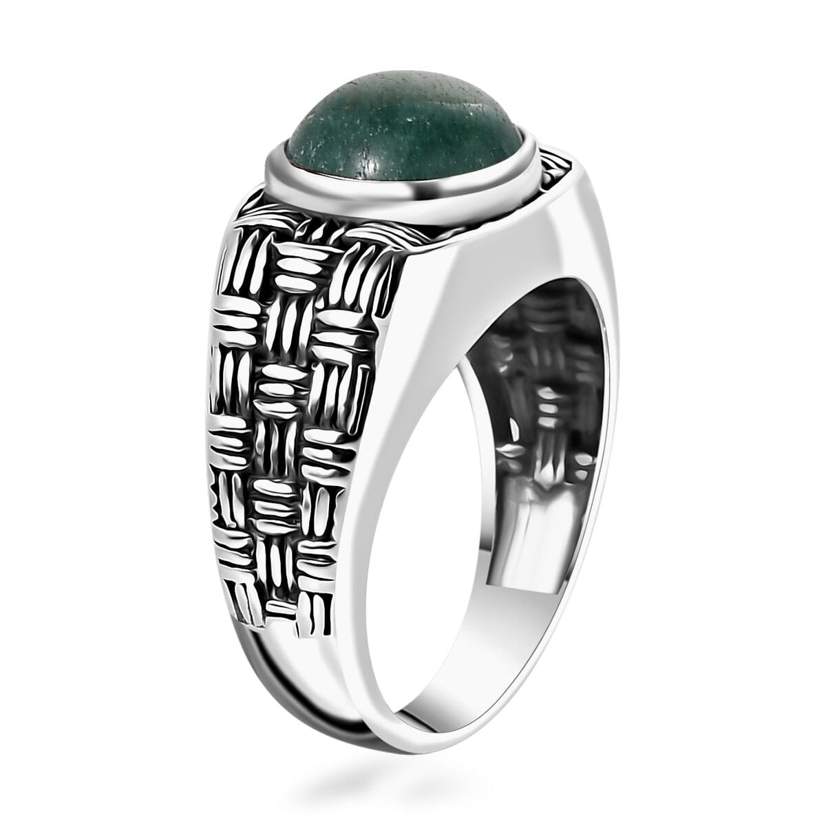 Green Aventurine Men's Ring in Sterling Silver (Size 10.0) 2.50 ctw image number 3