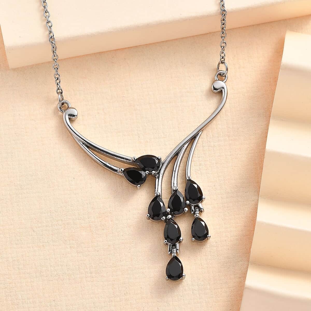 Thai Black Spinel 4.50 ctw Necklace 18 Inches in Stainless Steel image number 1