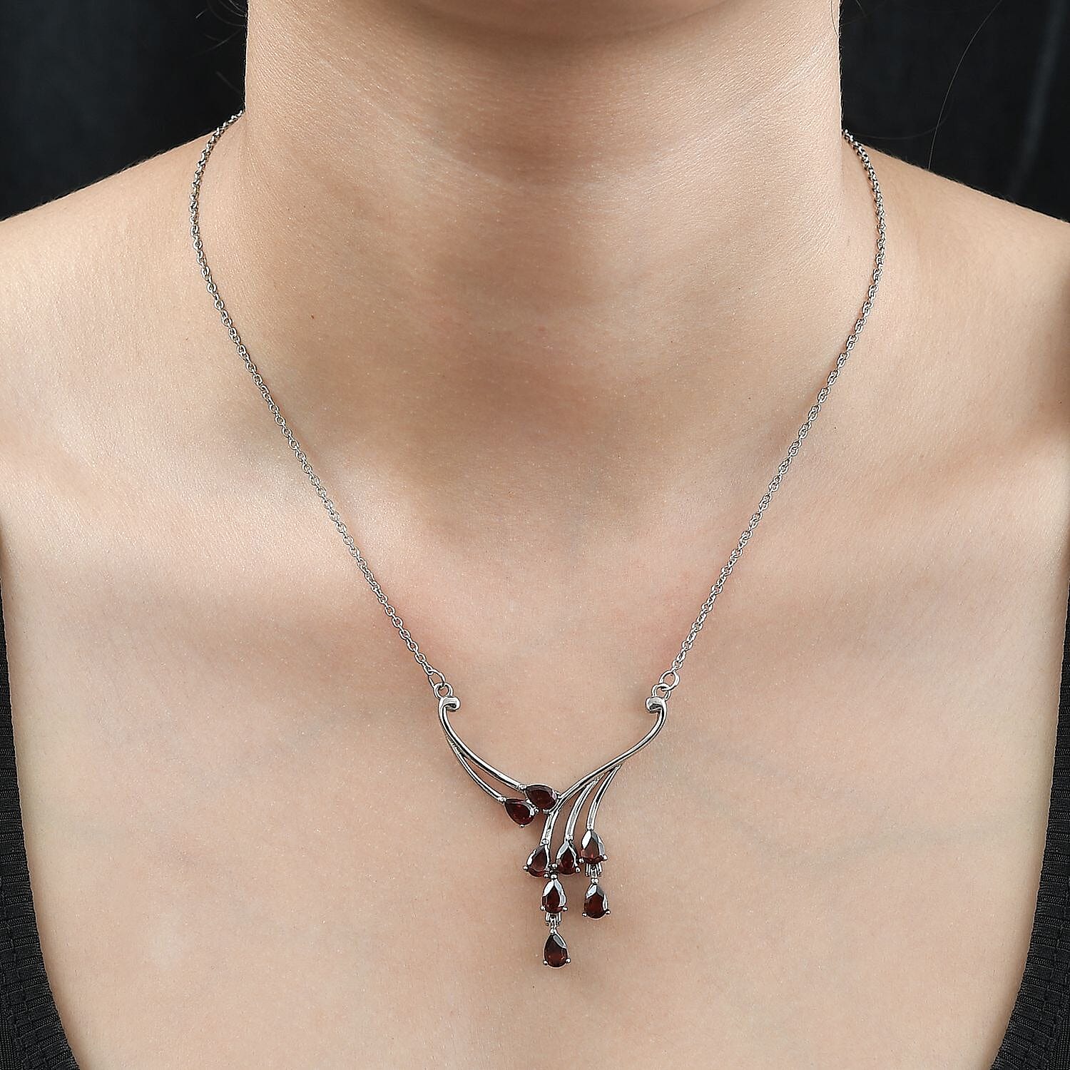 EverTrue Mozambique Garnet 4.30 ctw Necklace 18 Inches in Stainless Steel