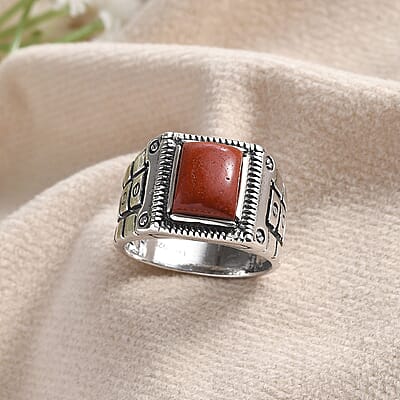 Red Jasper Men's Ring in Sterling Silver (Size 9.0) 2.50 ctw