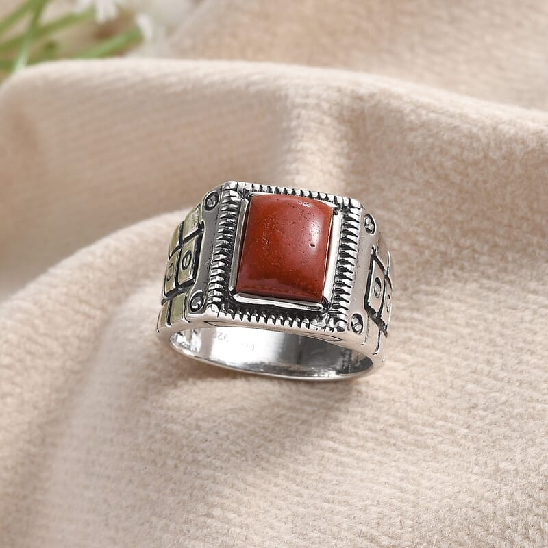 Red Jasper Men's Ring in Sterling Silver (Size 9.0) 2.50 ctw