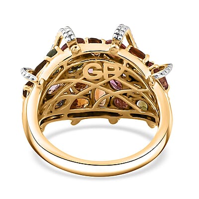 GP Royal Art Deco Collection Multi-Tourmaline Cluster Ring in 18K Vermeil Yellow Gold Over Sterling Silver (Size 5.0) 4.75 ctw