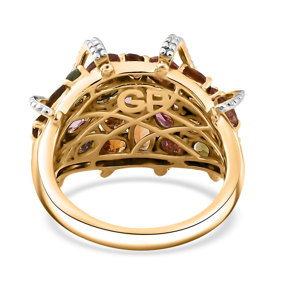 GP Royal Art Deco Collection Multi-Tourmaline Cluster Ring in 18K Vermeil Yellow Gold Over Sterling Silver (Size 6.0) 4.75 ctw image number 4