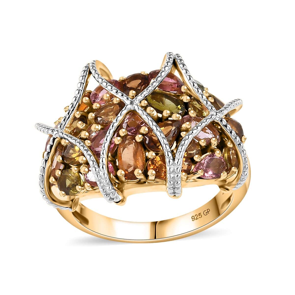 GP Royal Art Deco Collection Multi-Tourmaline Cluster Ring in 18K Vermeil Yellow Gold Over Sterling Silver (Size 7.0) 4.75 ctw image number 0