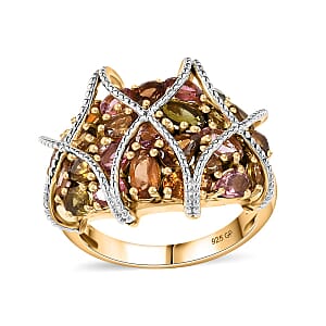GP Royal Art Deco Collection Multi-Tourmaline Cluster Ring in 18K Vermeil Yellow Gold Over Sterling Silver (Size 7.0) 4.75 ctw