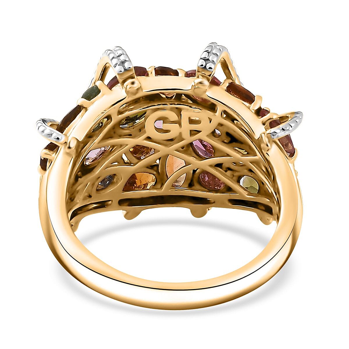 GP Royal Art Deco Collection Multi-Tourmaline Cluster Ring in 18K Vermeil YG Over Sterling Silver (Size 10.0) 4.75 ctw image number 4