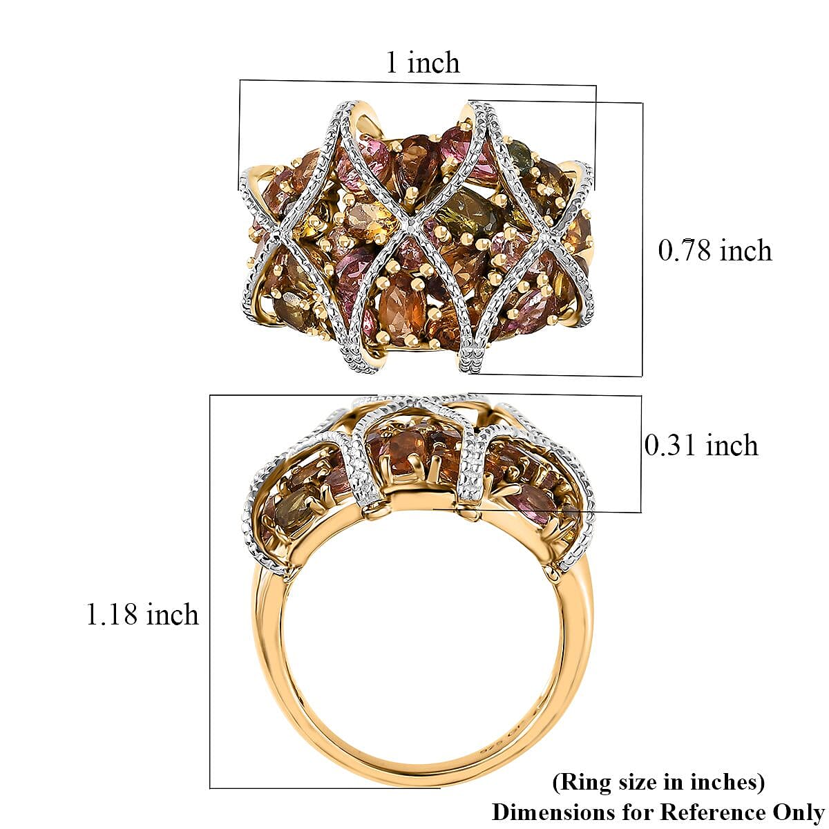 GP Royal Art Deco Collection Multi-Tourmaline Cluster Ring in 18K Vermeil YG Over Sterling Silver (Size 10.0) 4.75 ctw image number 5