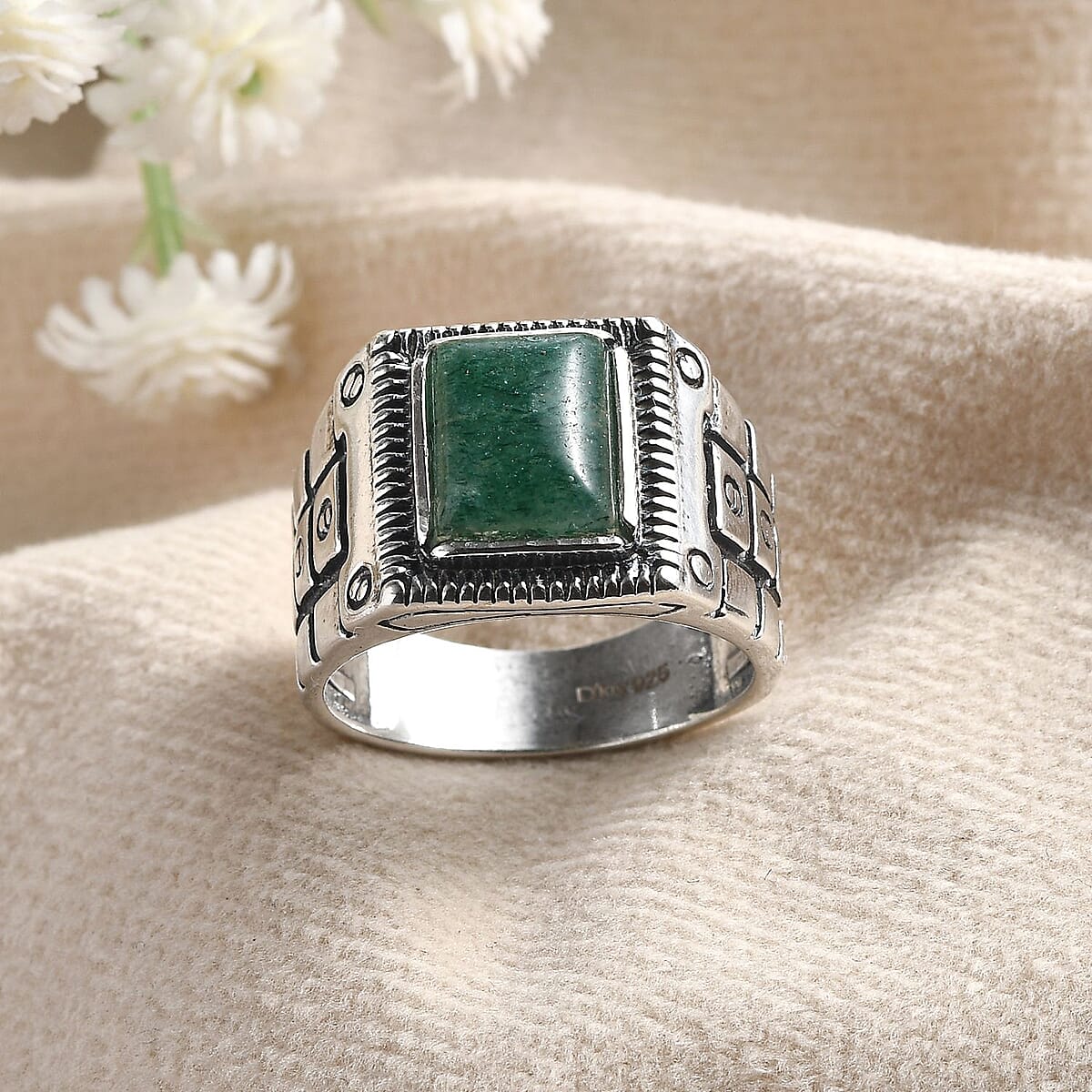 Green Aventurine Men's Ring in Sterling Silver (Size 11.0) 2.50 ctw image number 1