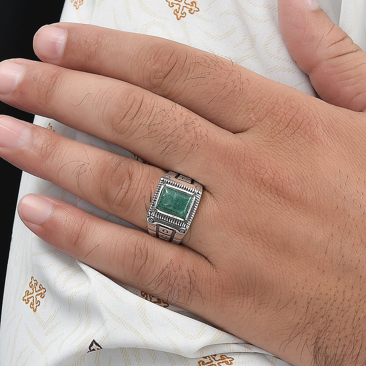 Green Aventurine Men's Ring in Sterling Silver (Size 11.0) 2.50 ctw image number 2