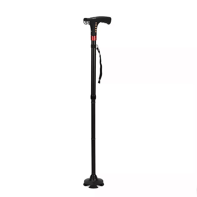 Soulsmart Black Foldable Walking Cane with Smart Bluetooth, LED Light, Alarm, FM Radio, Stable Base, Lightweight and Adjustable Stick