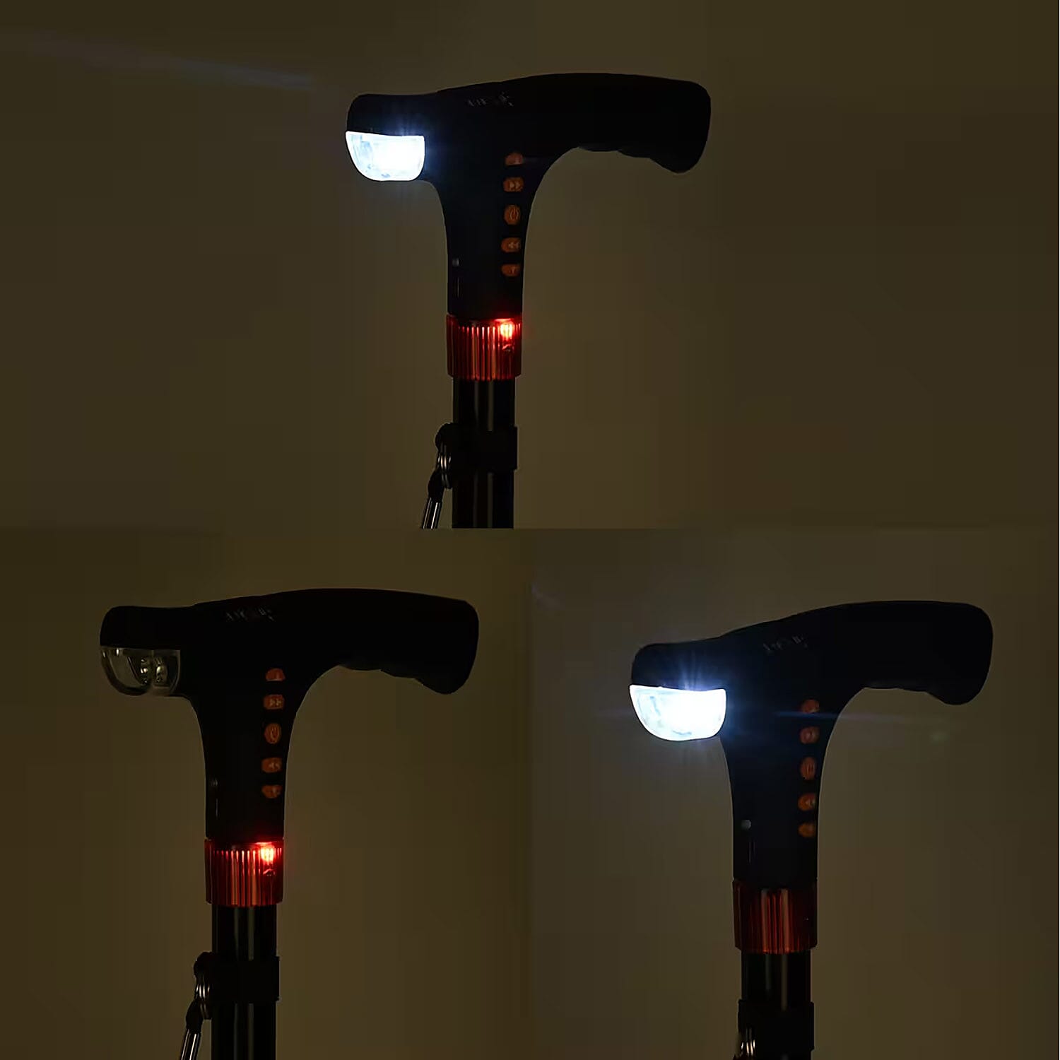 Soulsmart Black Foldable Walking Cane with Smart Bluetooth, LED Light, Alarm, FM Radio, Stable Base, Lightweight and Adjustable Stick