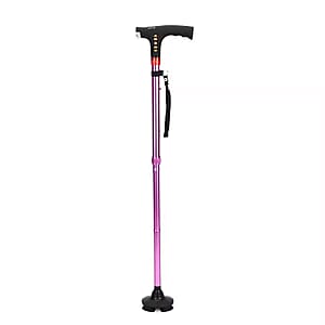 Soulsmart Pink Foldable Smart Bluetooth Walking Cane with LED Light, Alarm and FM Radio