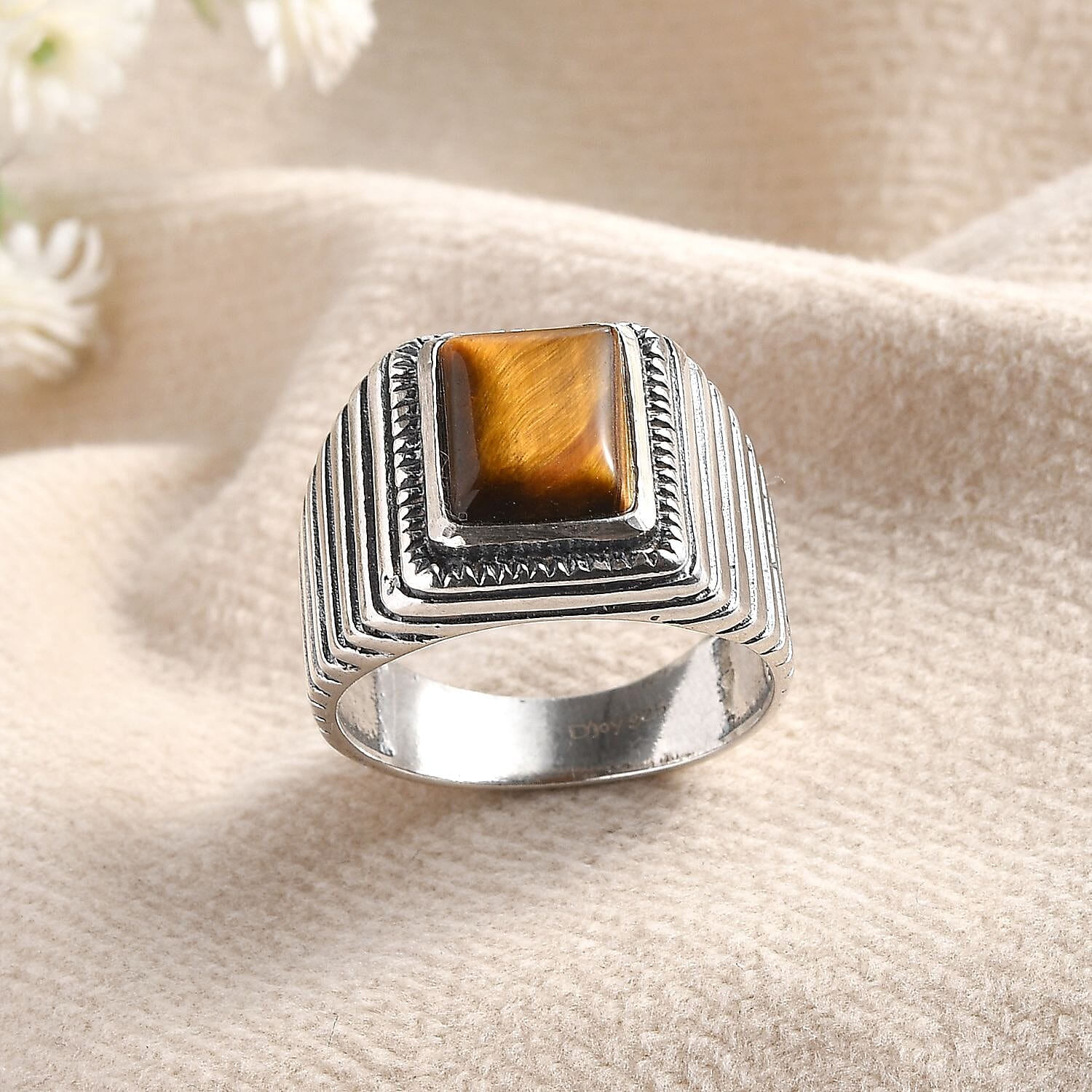 Tigers Eye Men's Ring in Sterling Silver (Size 9.0) 2.50 ctw