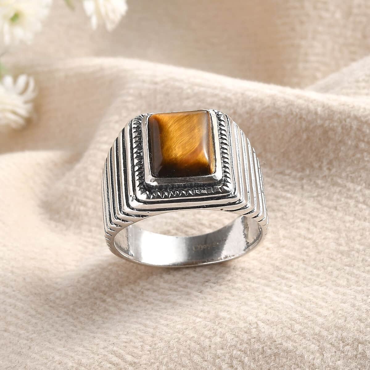 Tigers Eye Men's Ring in Sterling Silver (Size 9.0) 2.50 ctw image number 1