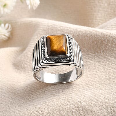 Tigers Eye Men's Ring in Sterling Silver (Size 9.0) 2.50 ctw