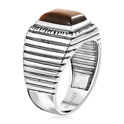 Tigers Eye Men's Ring in Sterling Silver (Size 9.0) 2.50 ctw