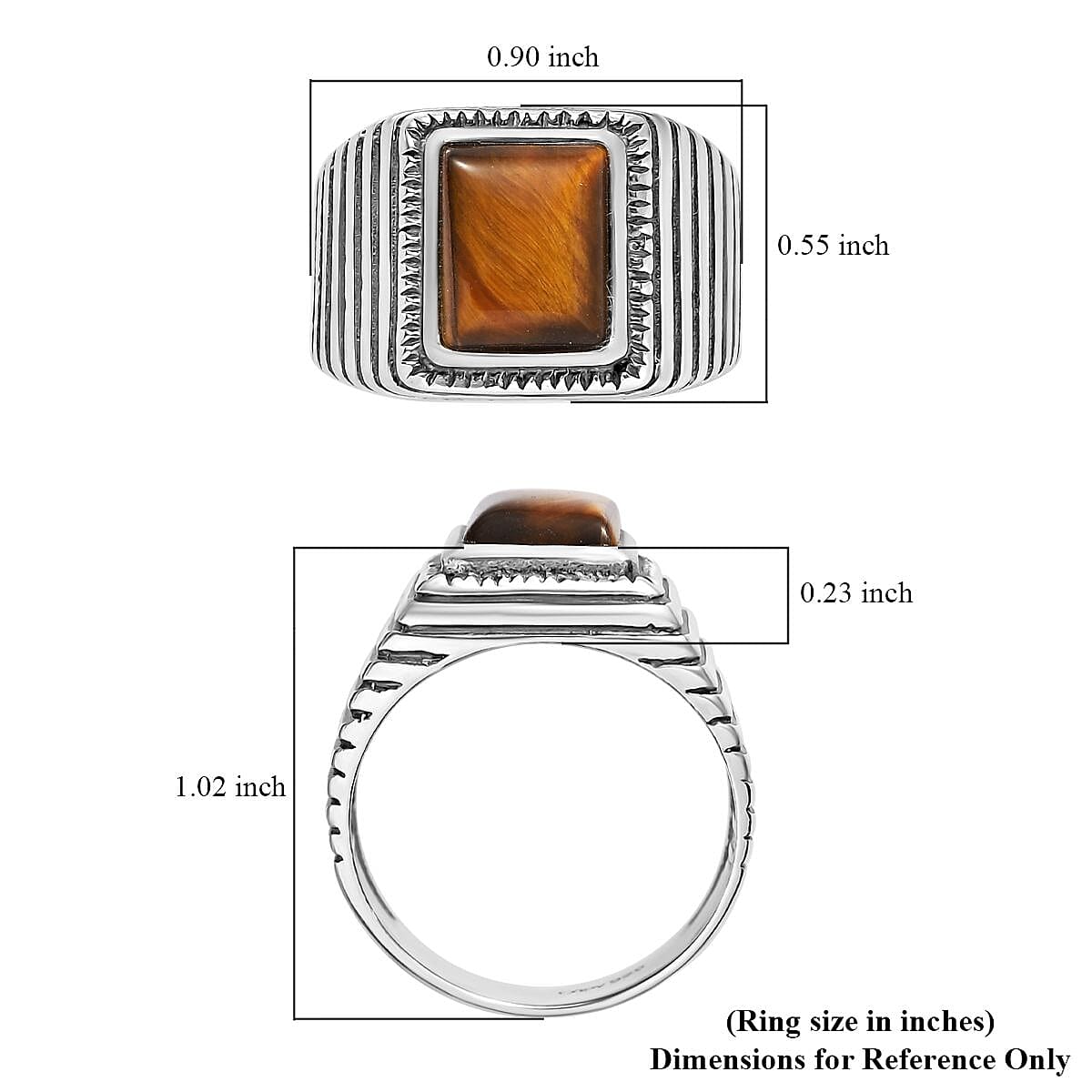Tigers Eye Men's Ring in Sterling Silver (Size 9.0) 2.50 ctw