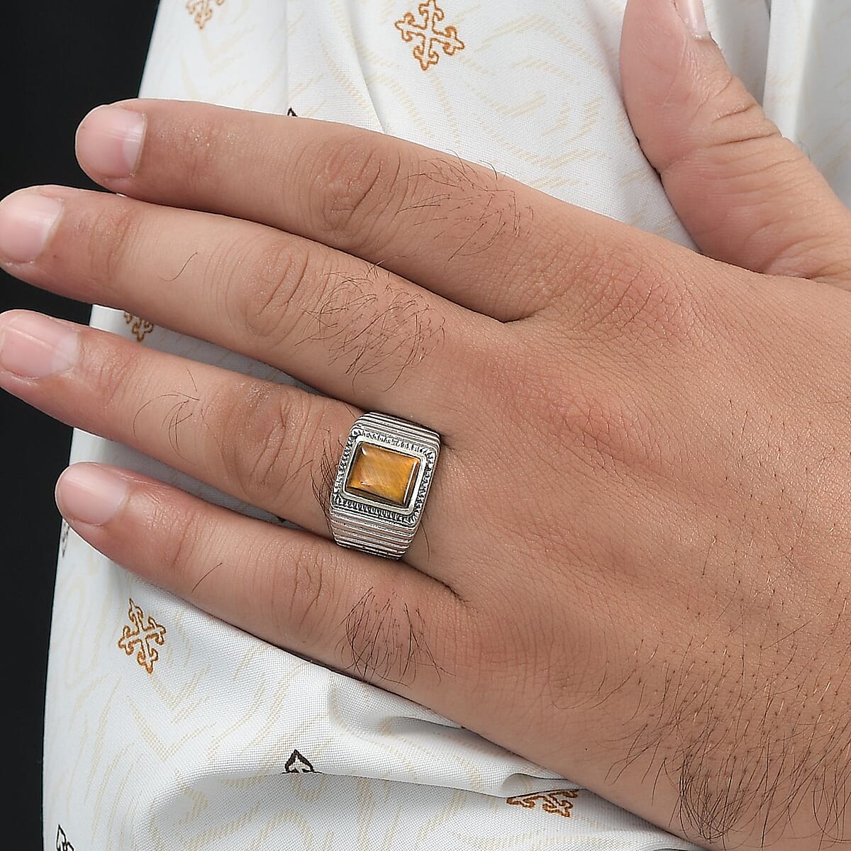 Tigers Eye Men's Ring in Sterling Silver (Size 11.0) 2.50 ctw image number 2