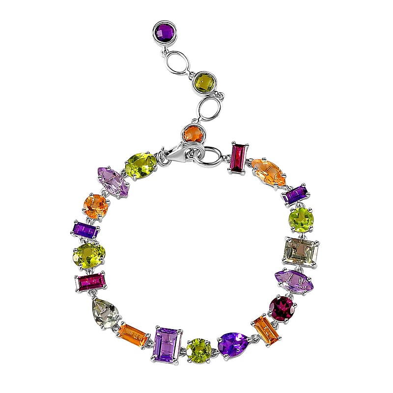 GP Art Deco Collection Multi Gemstone Bracelet in Rhodium Over Sterling Silver (6.50-8.50In) 18.30 ctw