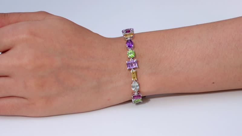 GP Art Deco Collection Multi Gemstone Bracelet in Rhodium Over Sterling Silver (6.50-8.50In) 18.30 ctw