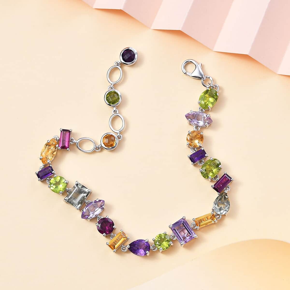 GP Art Deco Collection Multi Gemstone Bracelet in Rhodium Over Sterling Silver (6.50-8.50In) 18.30 ctw image number 1