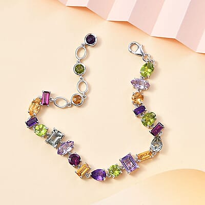 GP Art Deco Collection Multi Gemstone Bracelet in Rhodium Over Sterling Silver (6.50-8.50In) 18.30 ctw