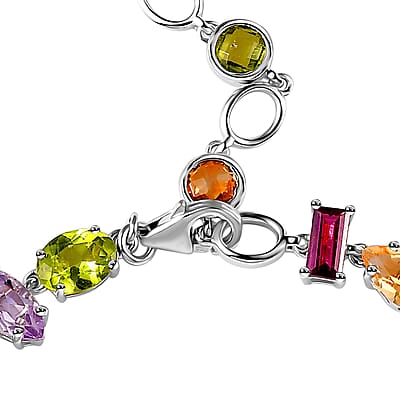 GP Art Deco Collection Multi Gemstone Bracelet in Rhodium Over Sterling Silver (6.50-8.50In) 18.30 ctw