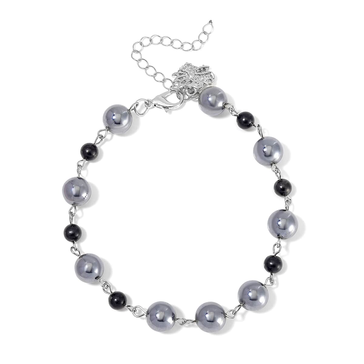 Terahertz and Shungite Beaded Anklet with Charm in Stainless Steel (9.50-11.50In) 75.00 ctw image number 0
