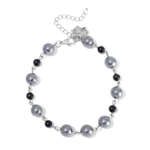 Terahertz and Shungite Beaded Anklet with Charm in Stainless Steel (9.50-11.50In) 75.00 ctw