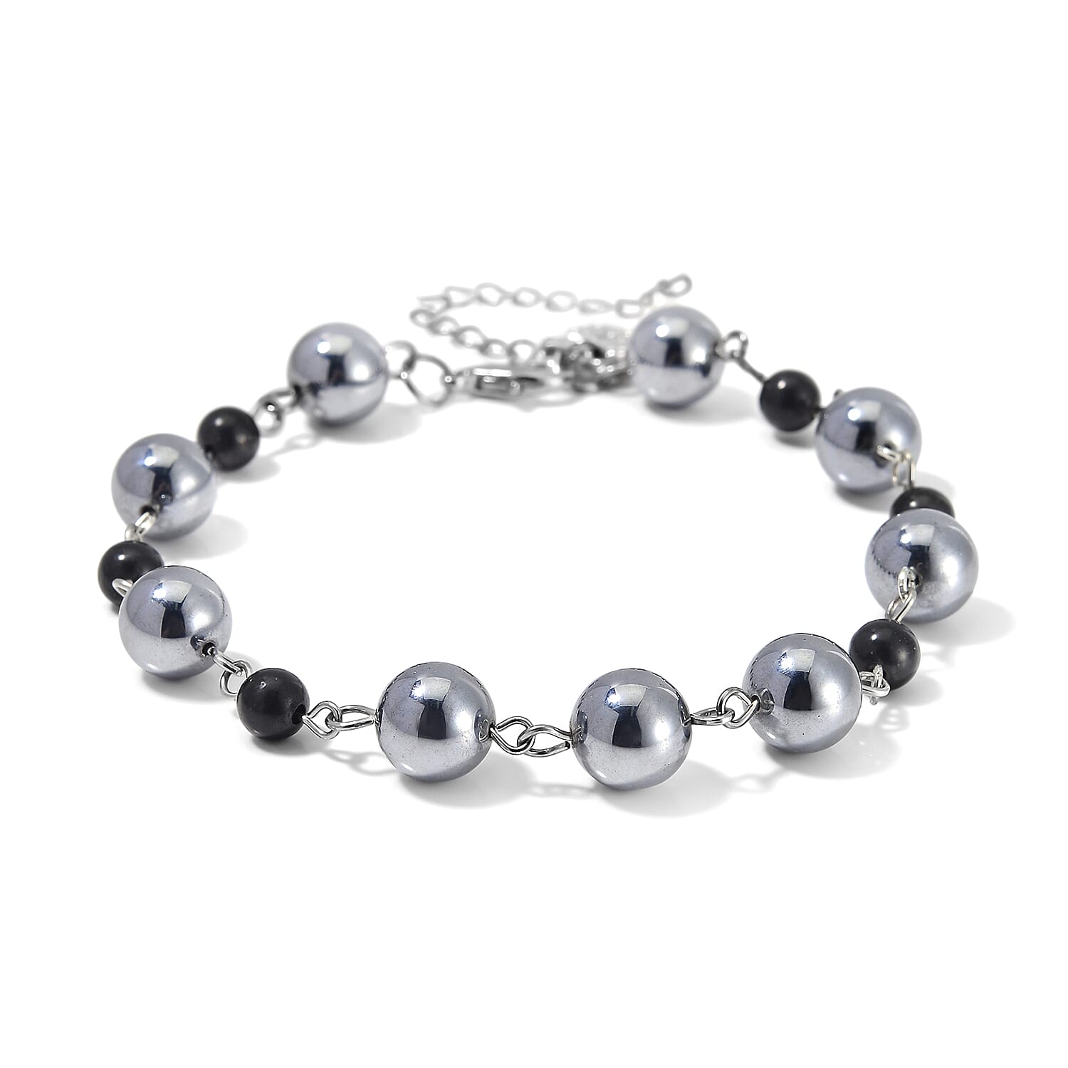 Terahertz and Shungite Beaded Anklet with Charm in Stainless Steel (9.50-11.50In) 75.00 ctw