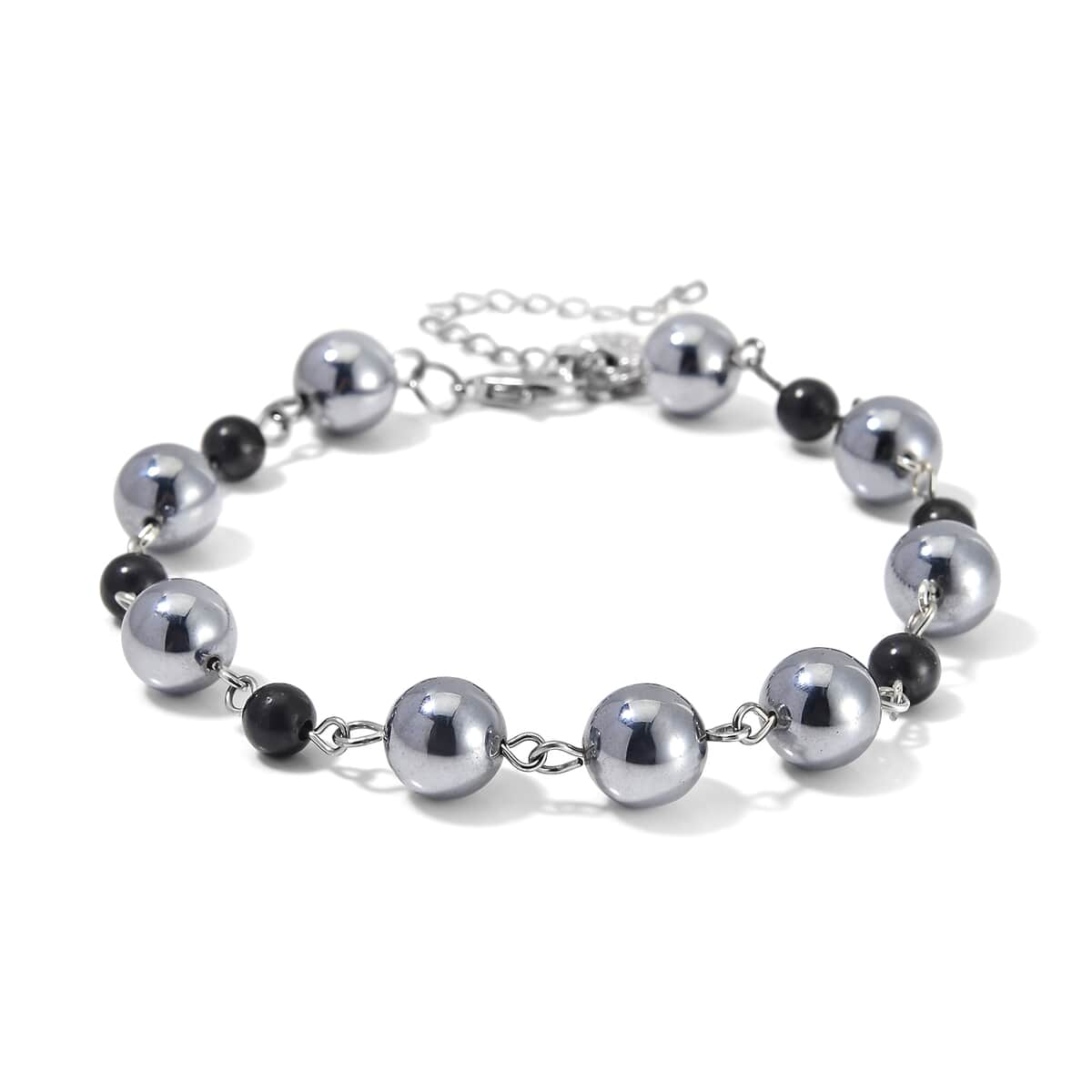 Terahertz and Shungite Beaded Anklet with Charm in Stainless Steel (9.50-11.50In) 75.00 ctw image number 2