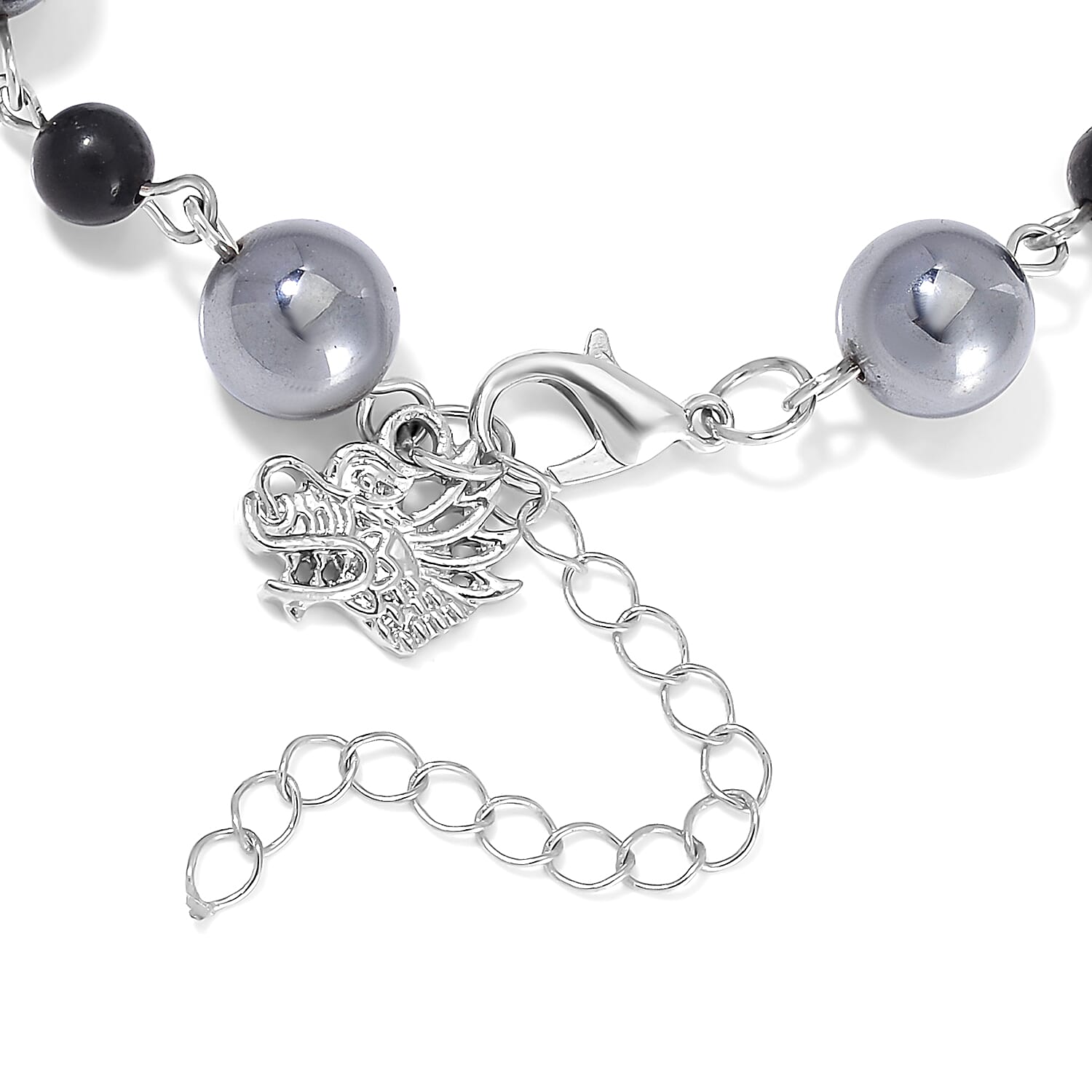 Terahertz and Shungite Beaded Anklet with Charm in Stainless Steel (9.50-11.50In) 75.00 ctw