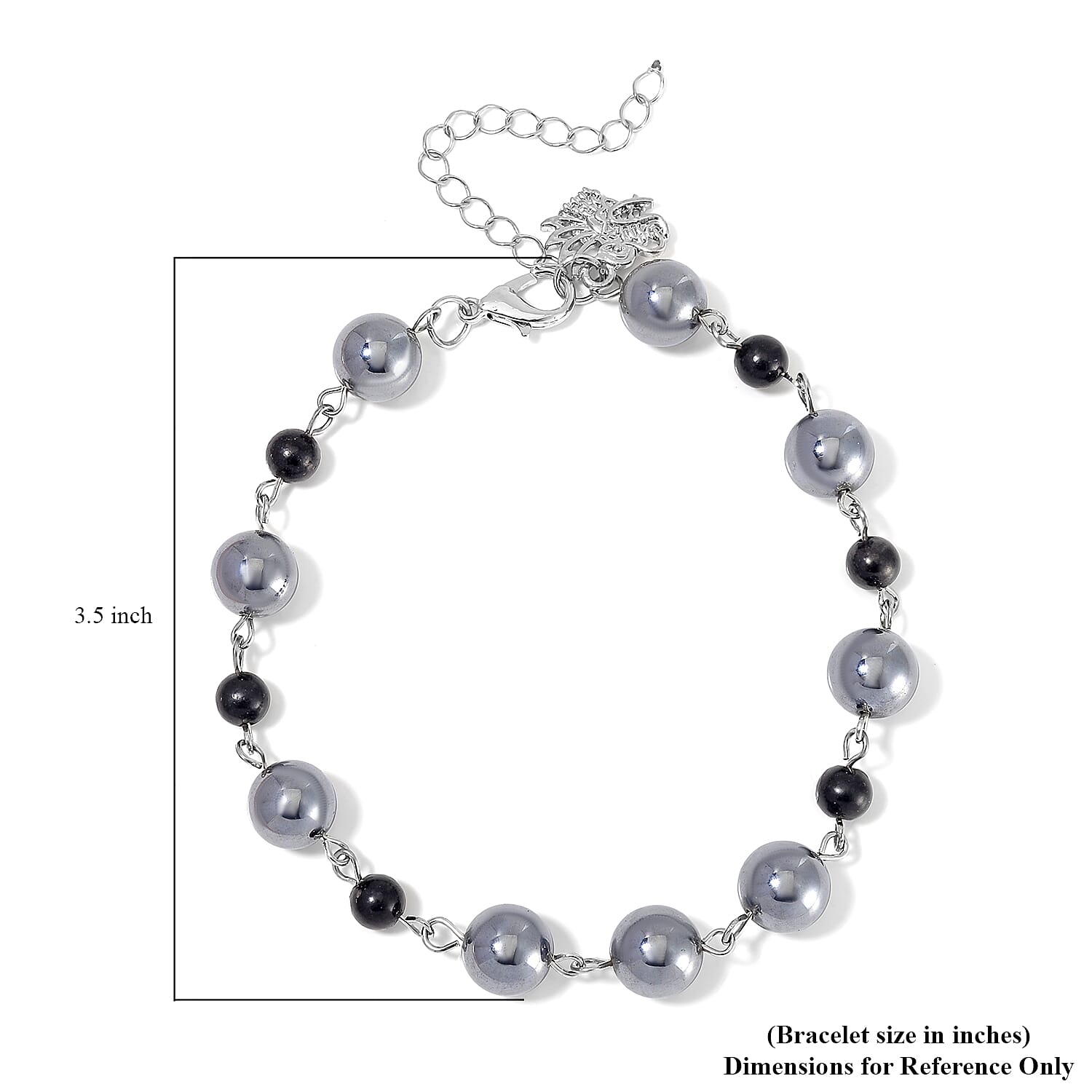 Terahertz and Shungite Beaded Anklet with Charm in Stainless Steel (9.50-11.50In) 75.00 ctw