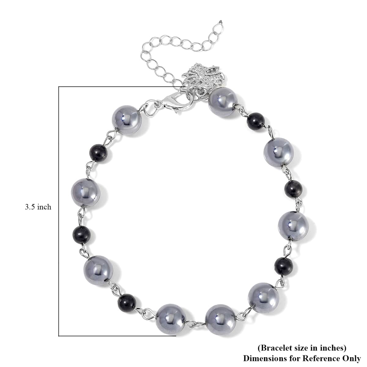 Terahertz and Shungite Beaded Anklet with Charm in Stainless Steel (9.50-11.50In) 75.00 ctw image number 4