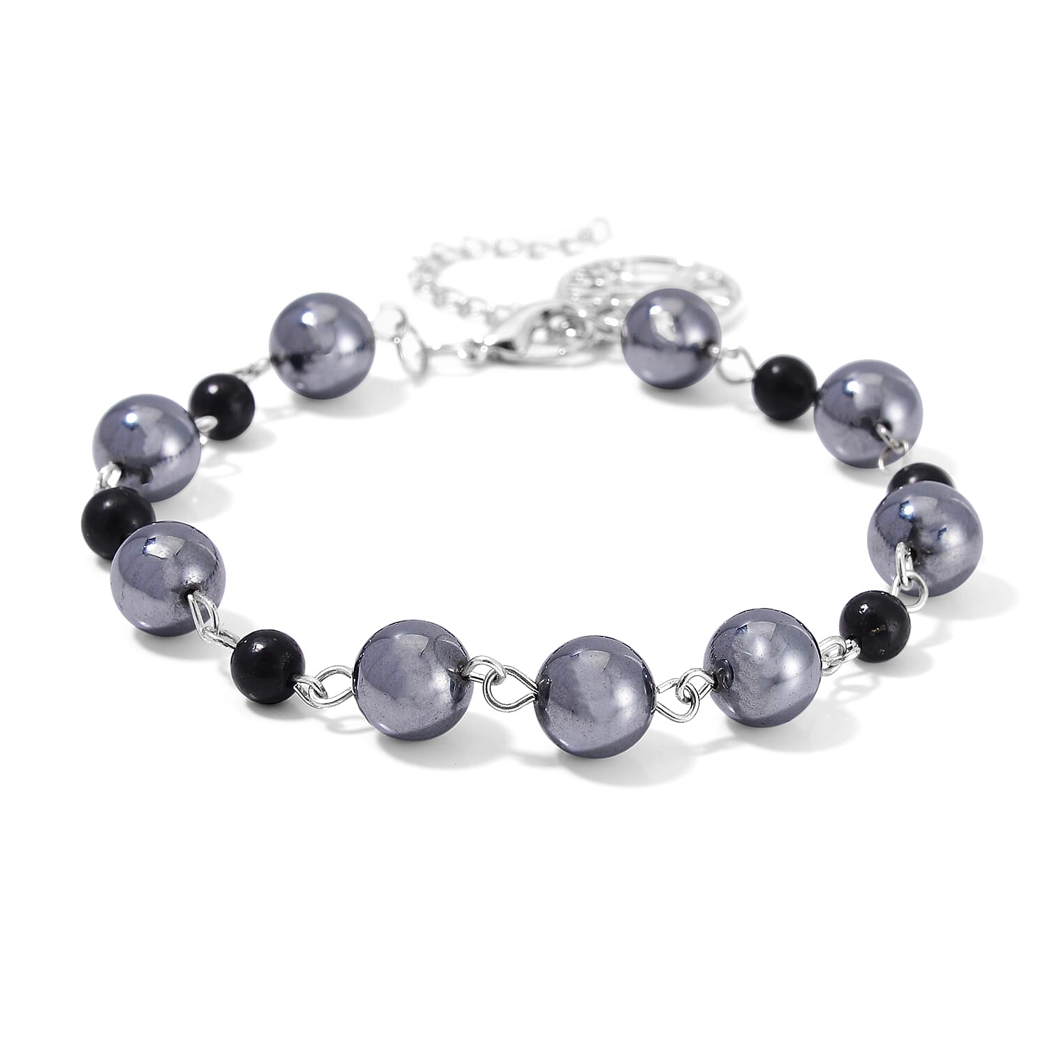 Terahertz and Shungite 75.00 ctw Beaded Anklet with Tree of Life Charm in Stainless Steel (9.50-11.50In)