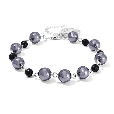 Terahertz and Shungite 75.00 ctw Beaded Anklet with Tree of Life Charm in Stainless Steel (9.50-11.50In)