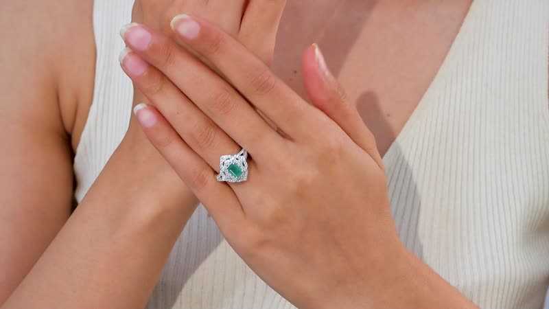 TLV Premium Kagem Zambian Emerald, White Zircon Ring in Platinum Over Sterling Silver (Size 7.0) 1.75 ctw