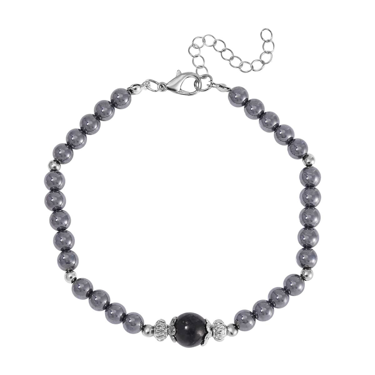 Terahertz and Shungite Beaded Anklet in Silvertone and Stainless Steel (9.50-11.50In) 60.00 ctw image number 0