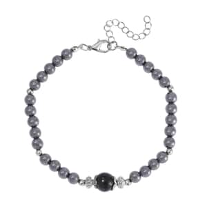 Terahertz and Shungite Beaded Anklet in Silvertone and Stainless Steel (9.50-11.50In) 60.00 ctw