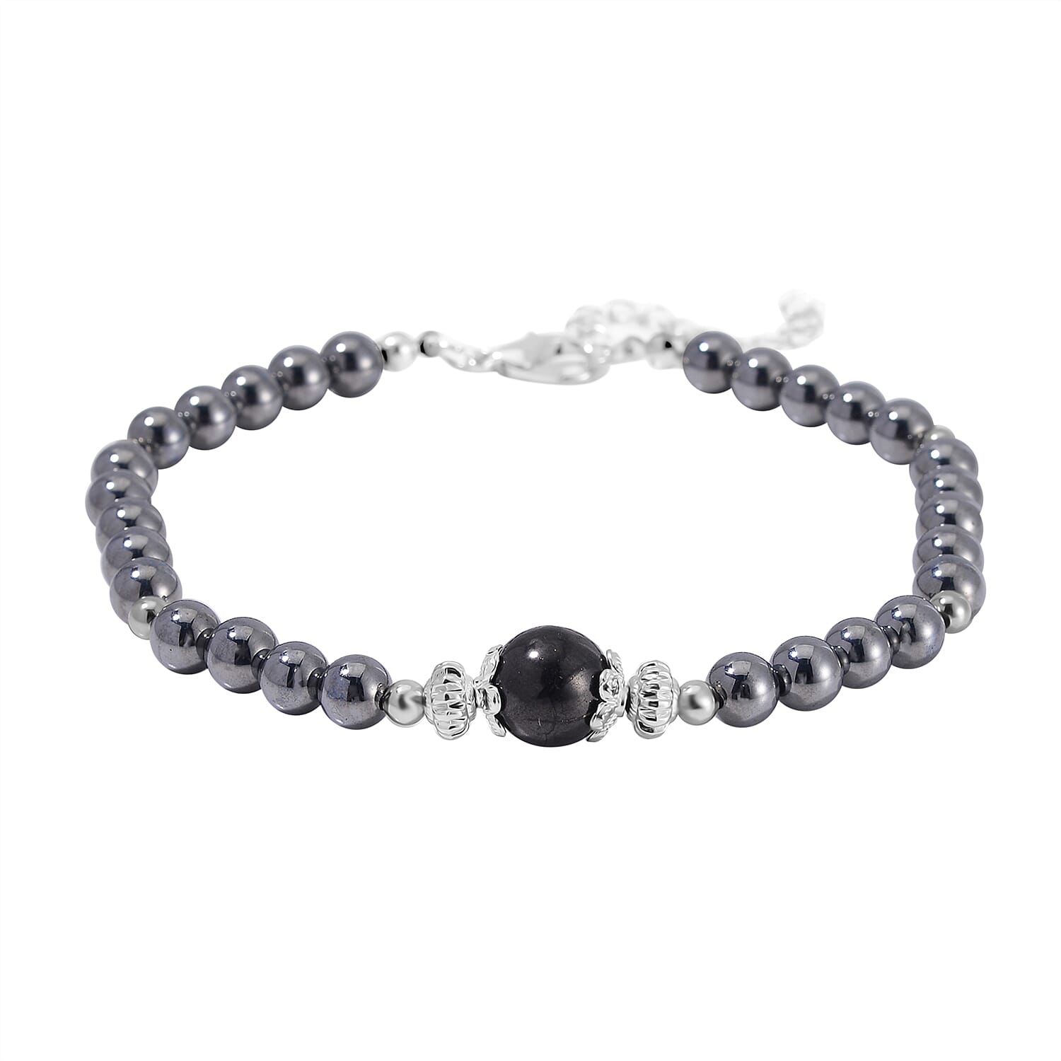 Terahertz and Shungite Beaded Anklet in Silvertone and Stainless Steel (9.50-11.50In) 60.00 ctw