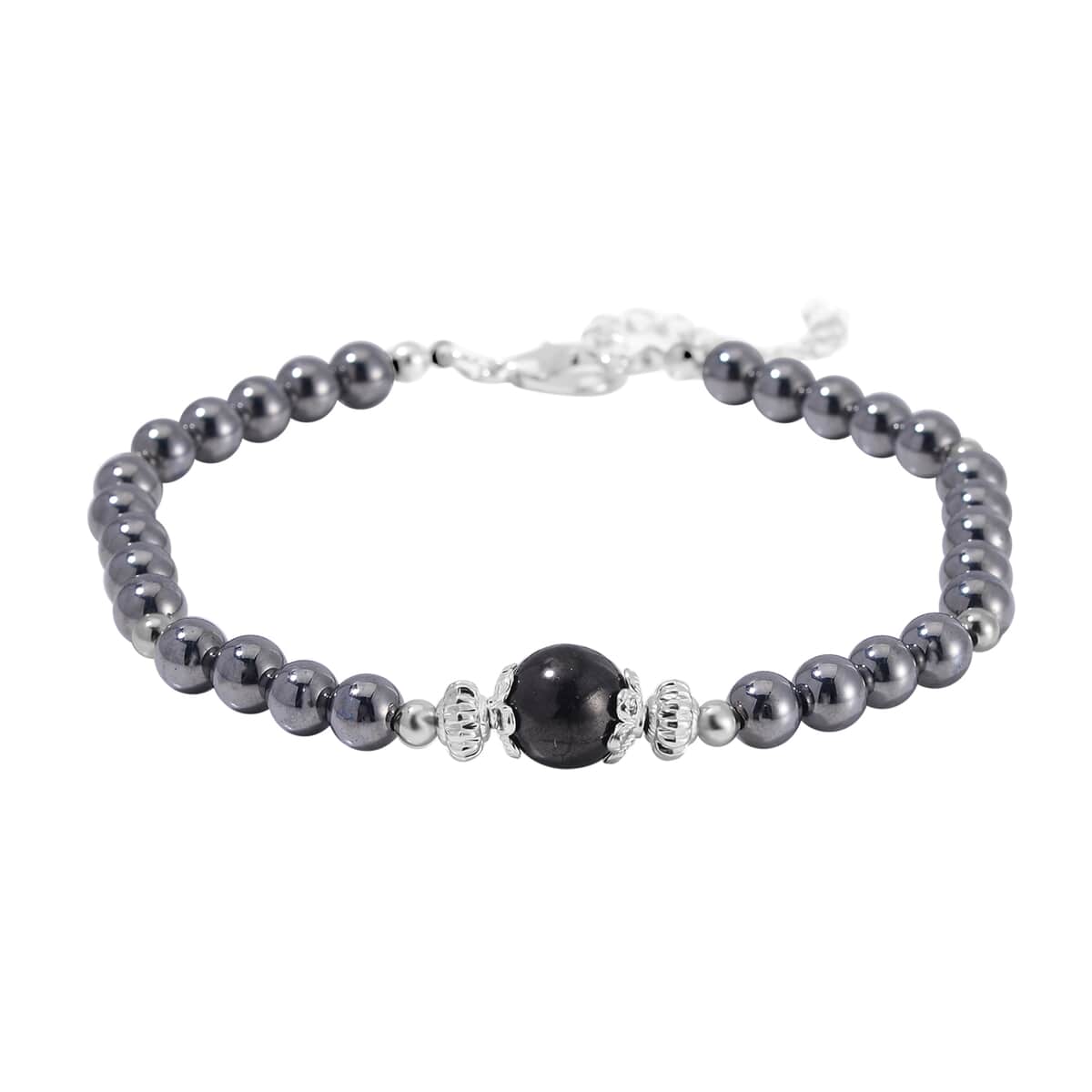 Terahertz and Shungite Beaded Anklet in Silvertone and Stainless Steel (9.50-11.50In) 60.00 ctw image number 2