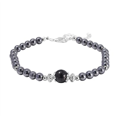 Terahertz and Shungite Beaded Anklet in Silvertone and Stainless Steel (9.50-11.50In) 60.00 ctw