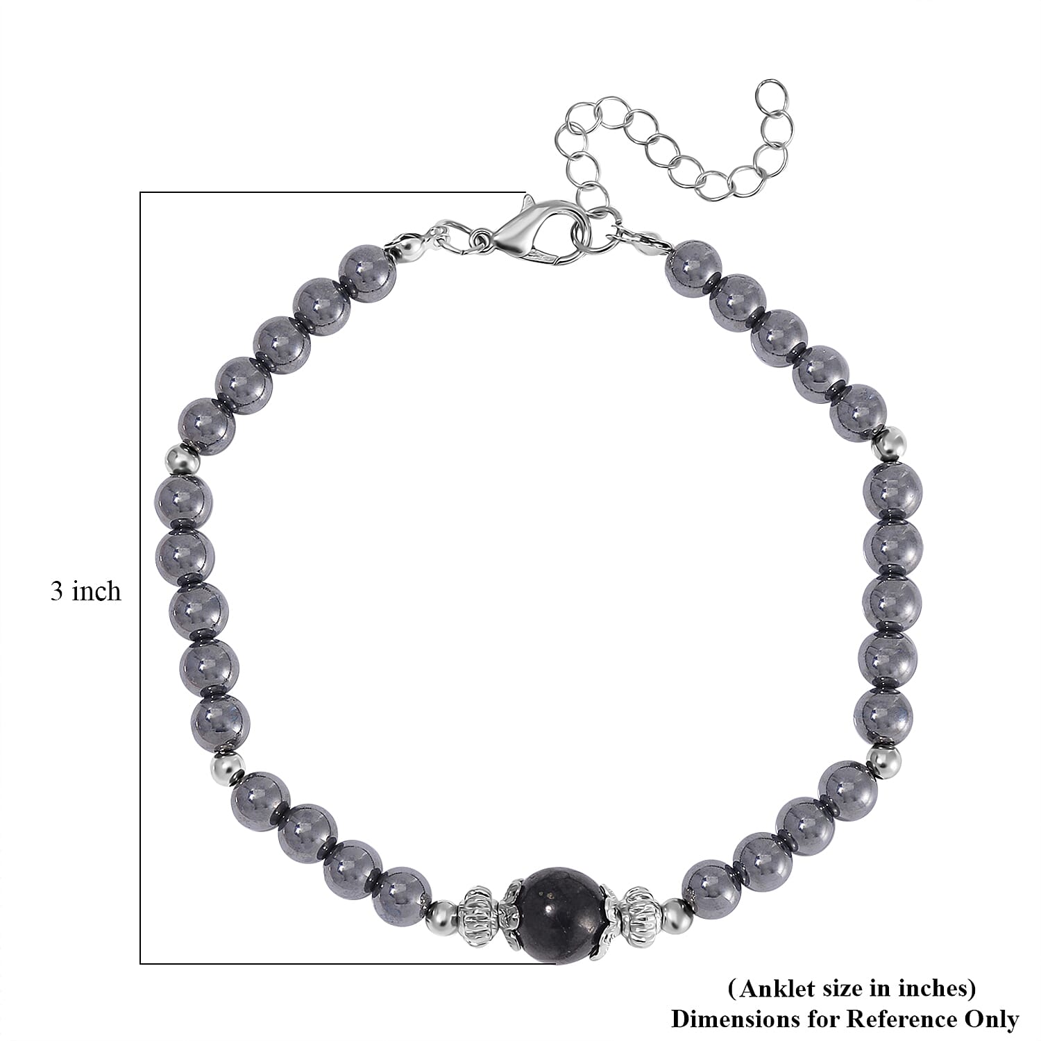 Terahertz and Shungite Beaded Anklet in Silvertone and Stainless Steel (9.50-11.50In) 60.00 ctw