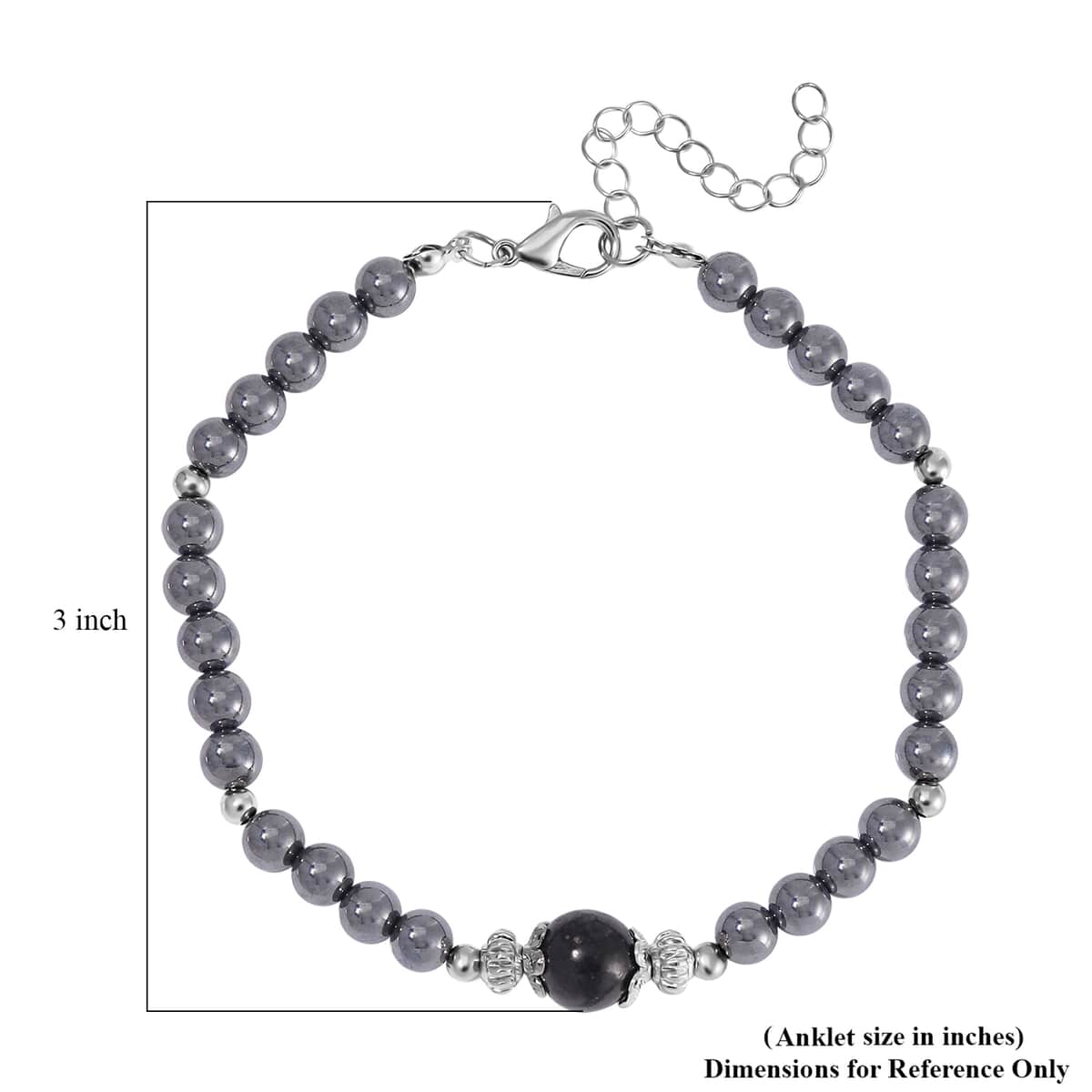 Terahertz and Shungite Beaded Anklet in Silvertone and Stainless Steel (9.50-11.50In) 60.00 ctw image number 4