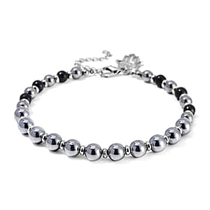 Terahertz and Shungite 75.00 ctw Beaded Anklet with Hamsa Charm in Stainless Steel (9.50-11.50In)