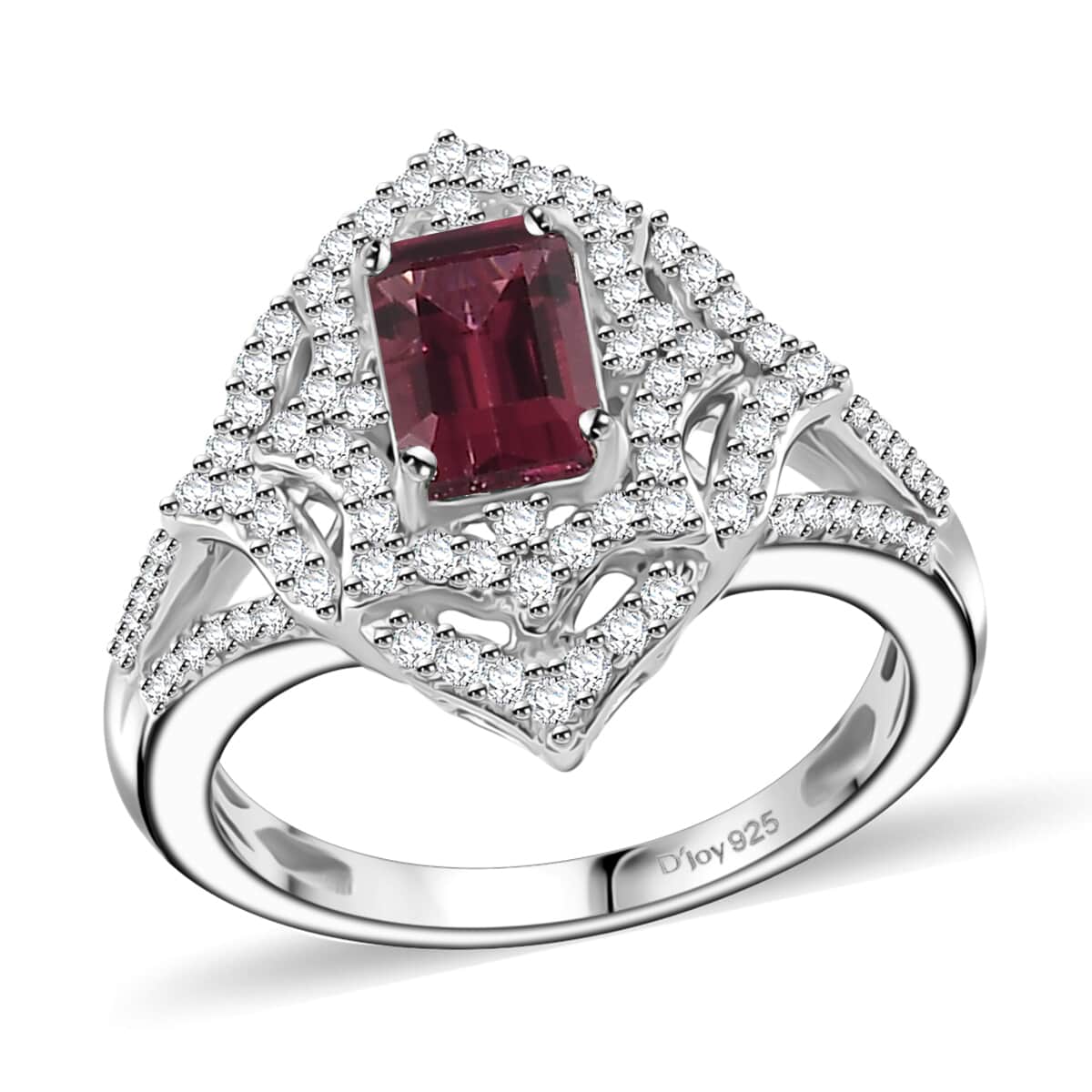 Premium Ofiki Rubellite and White Zircon Ring in Rhodium Over Sterling Silver (Size 7.0) 1.85 ctw image number 0